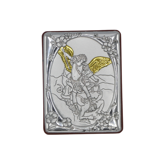 Square Colored Silver Image of St. Michael