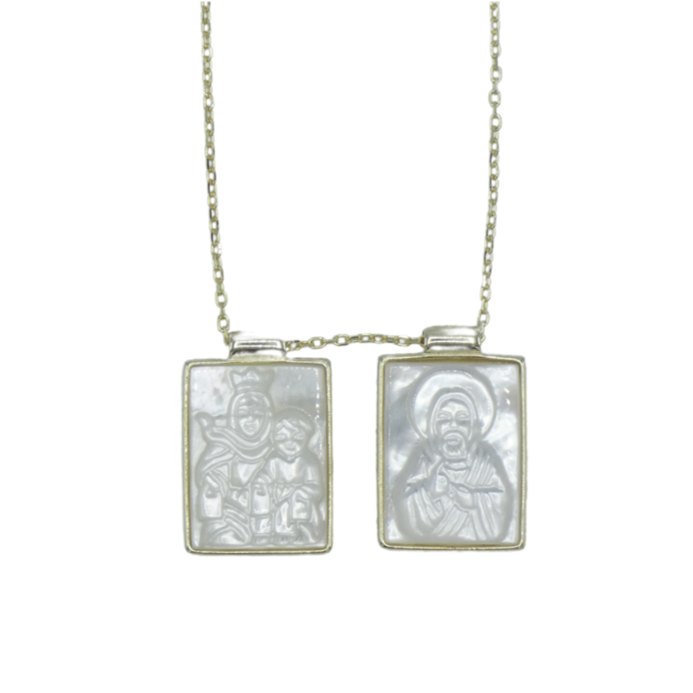 Square Mother of Pearl Scapular Necklace
