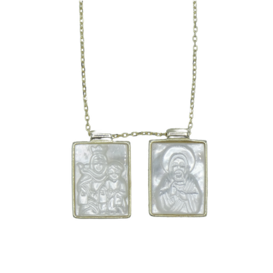 Square Mother of Pearl Scapular Necklace