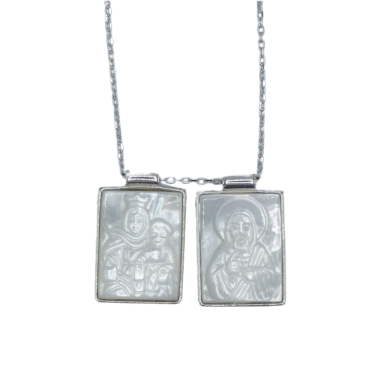 Square Mother of Pearl Scapular Necklace