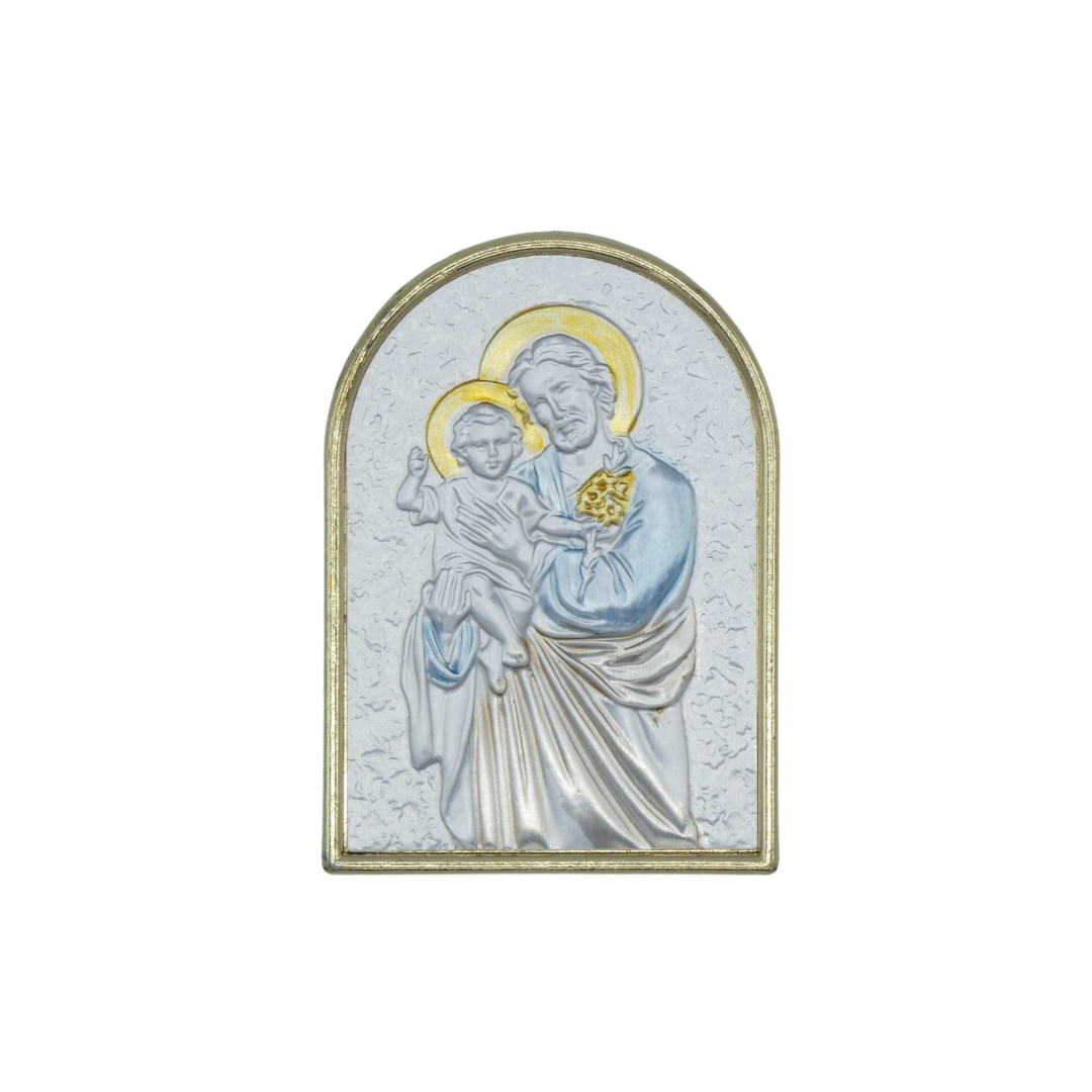 Arched Colored Silver Image of St. Joseph