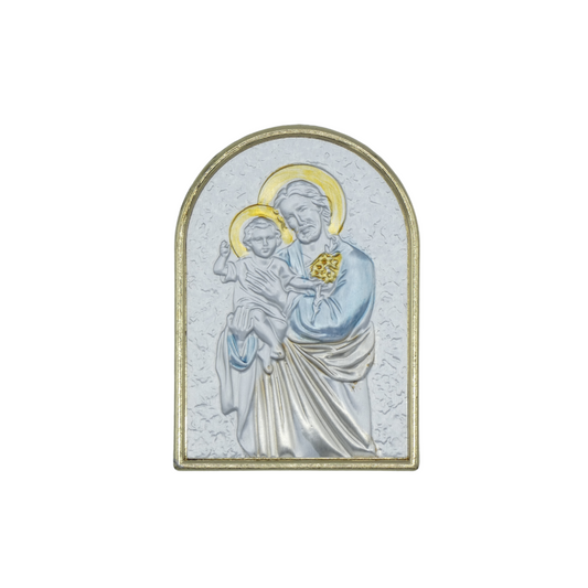 Arched Colored Silver Image of St. Joseph