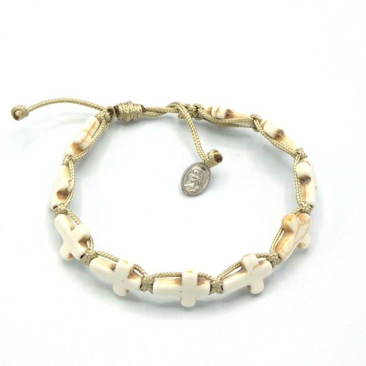 Stone Cross Decade Rosary Bracelet of Assorted Colors