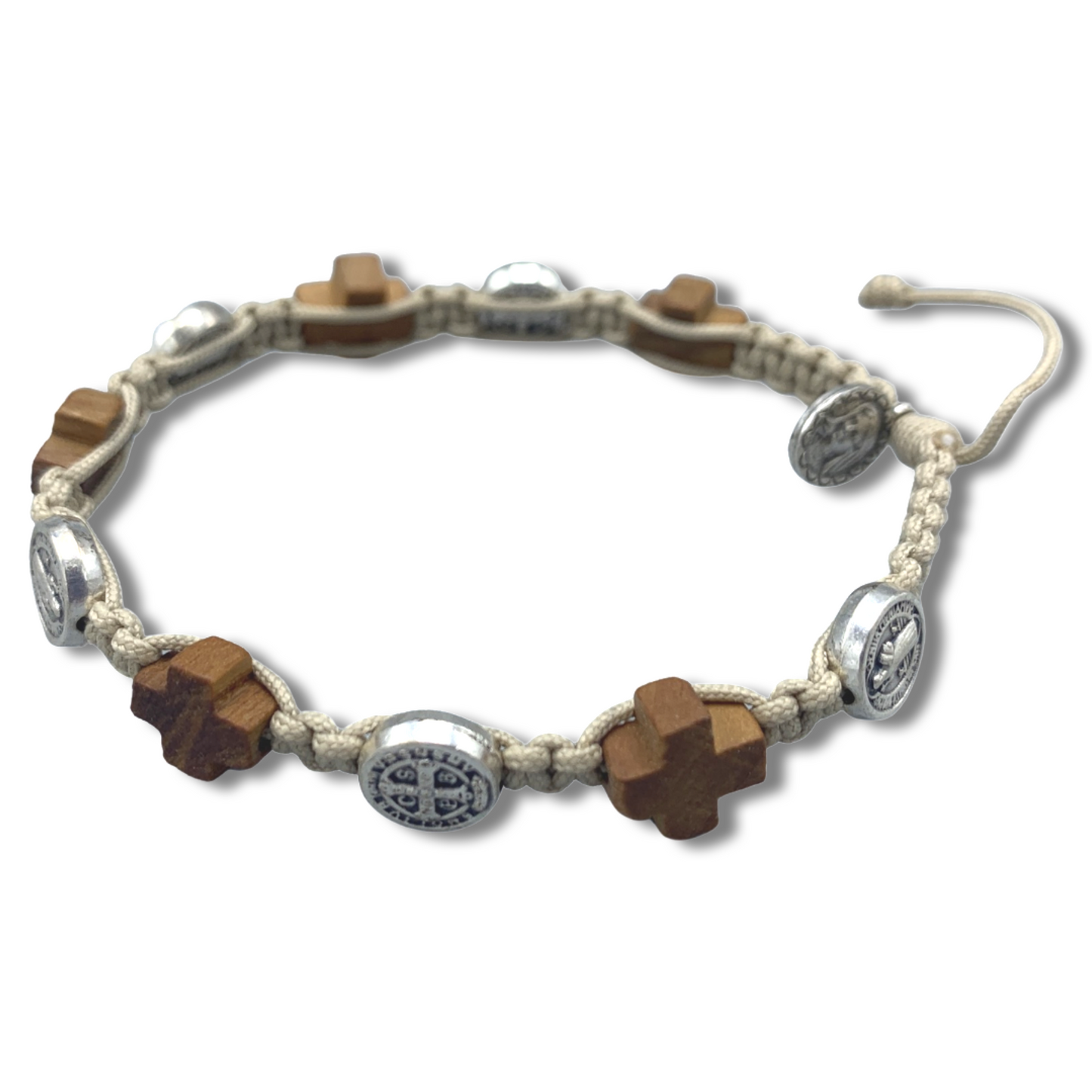 Wood Cross and St. Benedict Medal Decade Rosary Bracelet of Assorted Colors