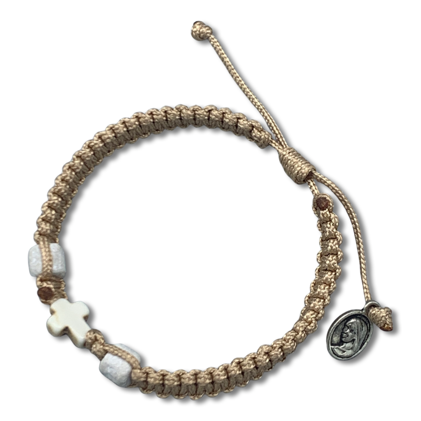 Stone and Cross Braided Cord Bracelet of Assorted Colors
