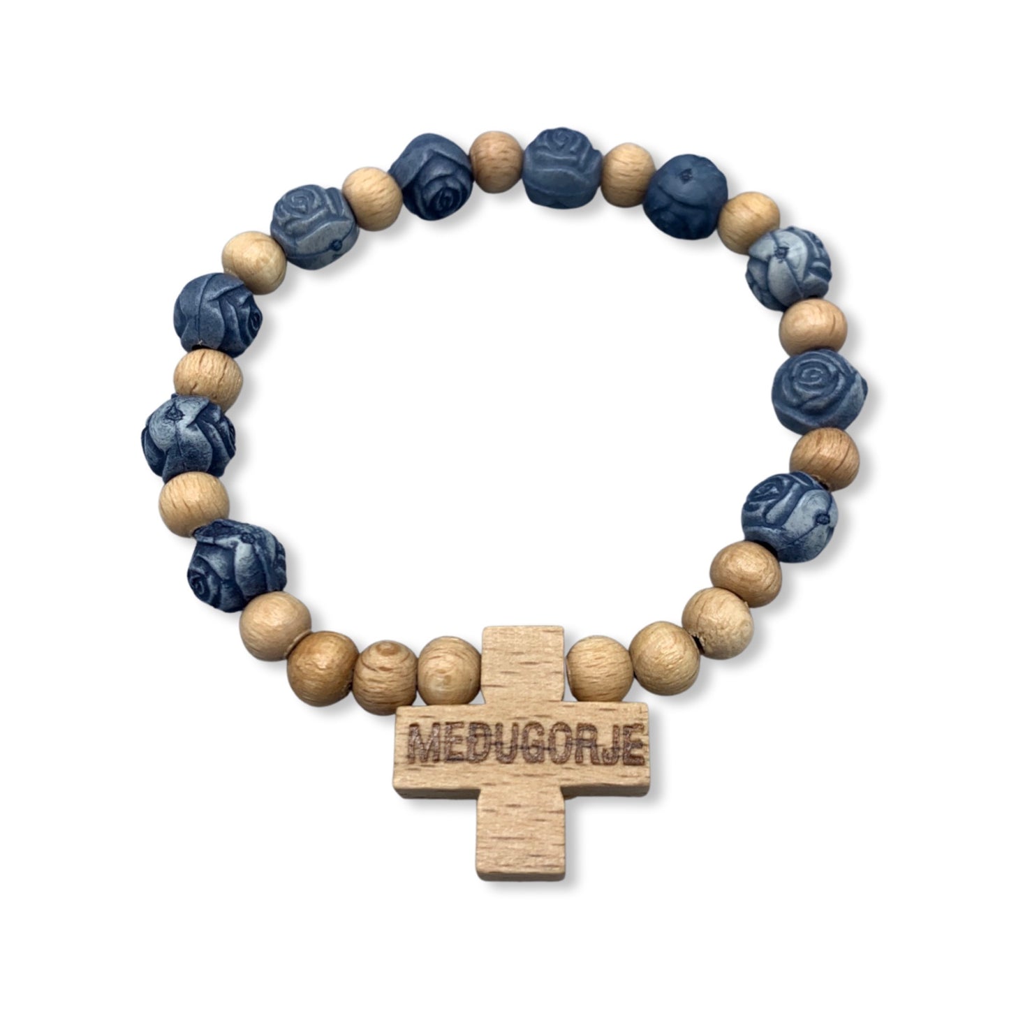 Wooden Flower Decade Rosary Bracelet of Assorted Colors