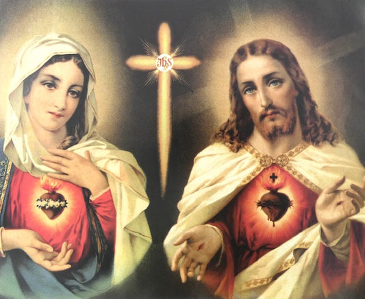 Two Hearts with Luminous Cross Print
