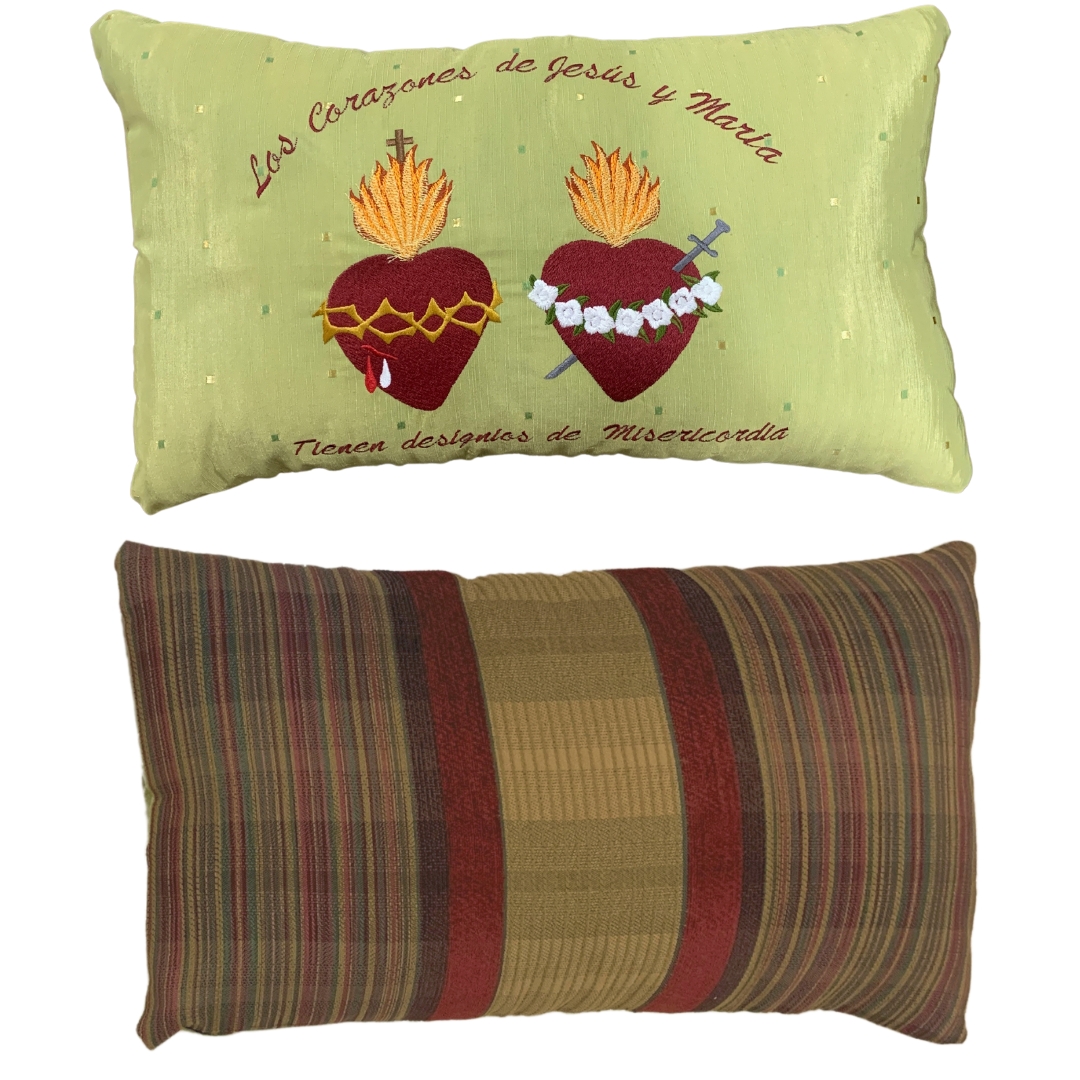 The Two Hearts Have Mercy Embroidered Pillow by SCTJM