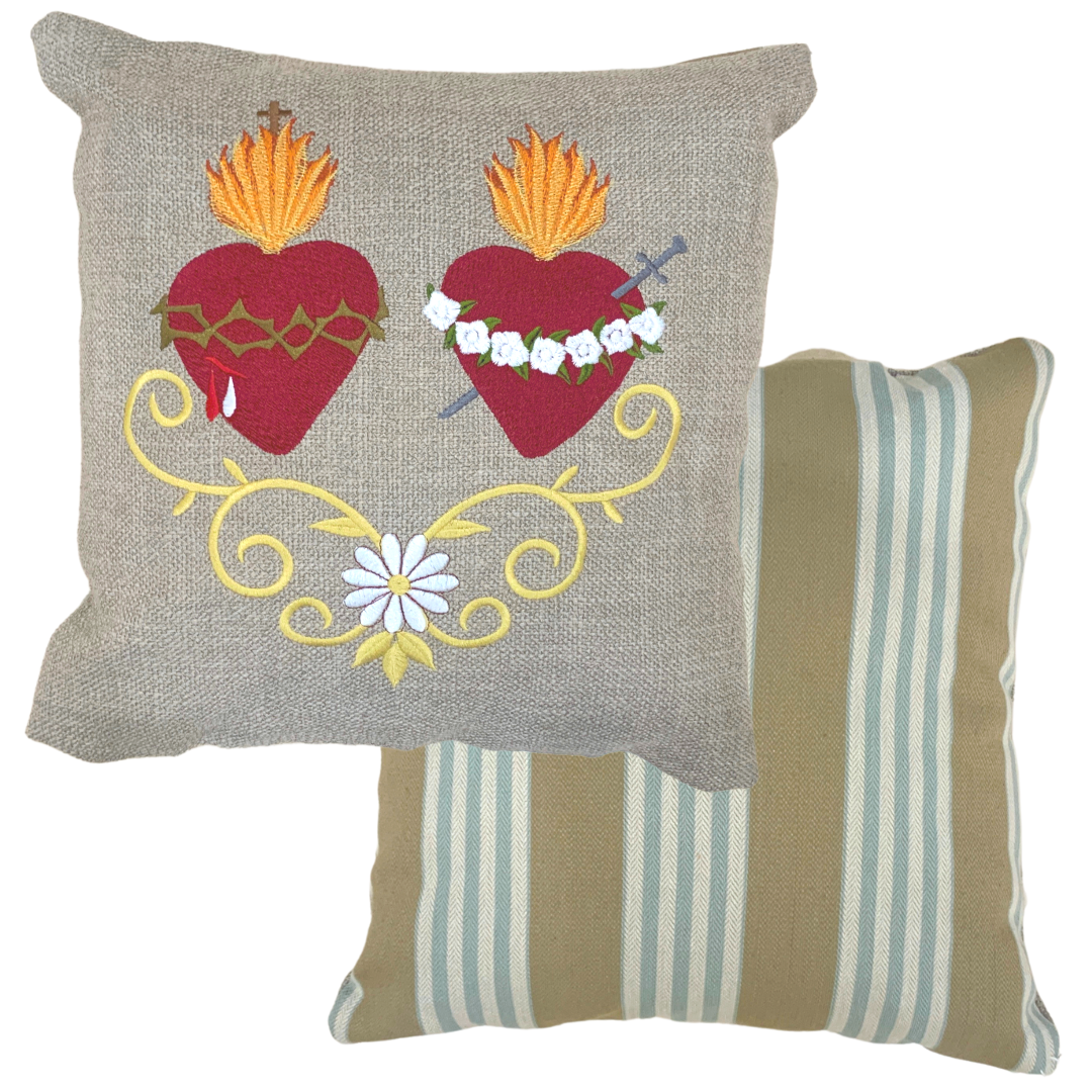 Two Hearts Embroidered Pillow by SCTJM