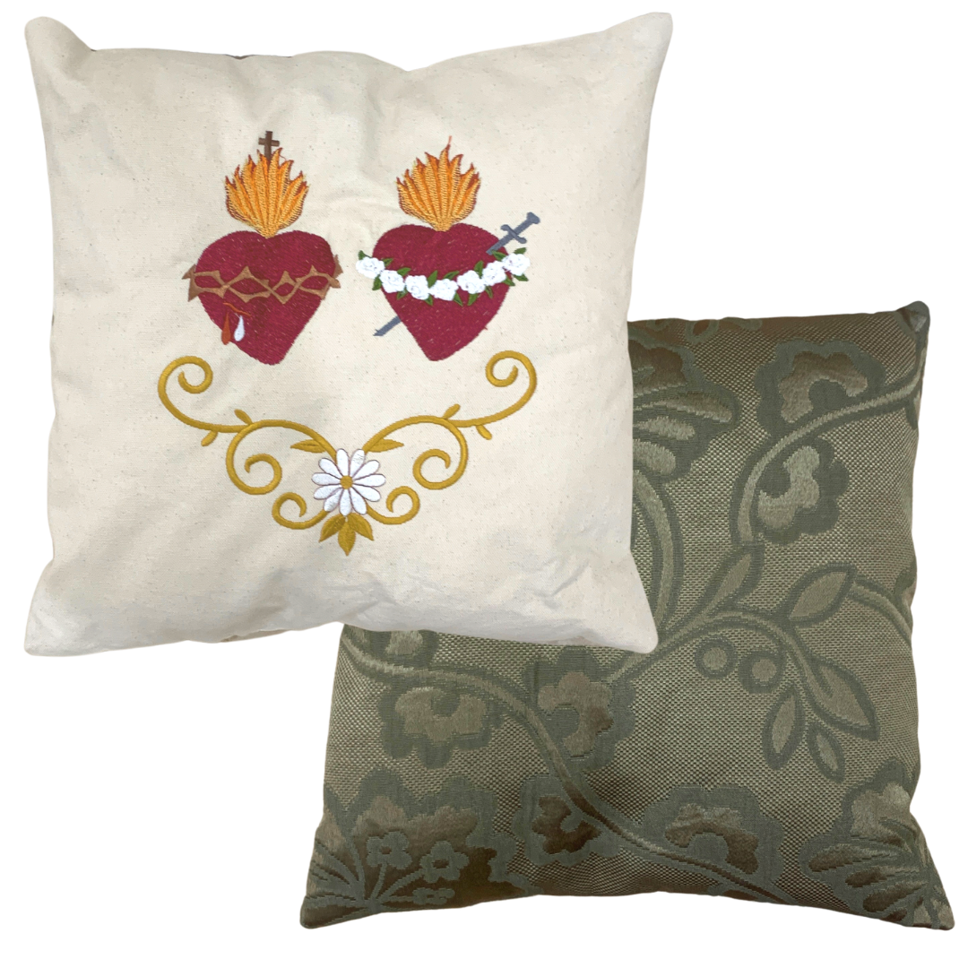 Two Hearts Embroidered Pillow by SCTJM