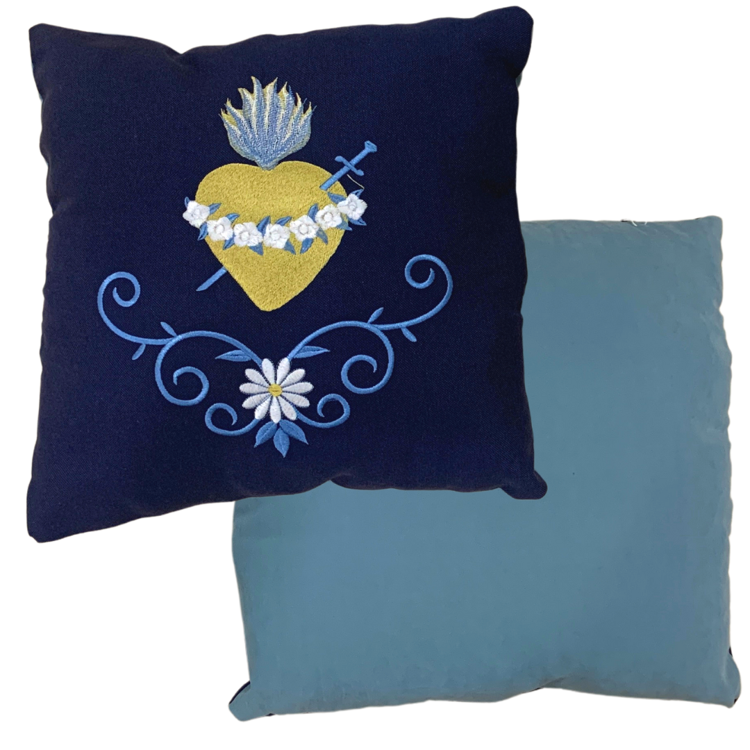 Immaculate Heart Embroidered Pillow by SCTJM