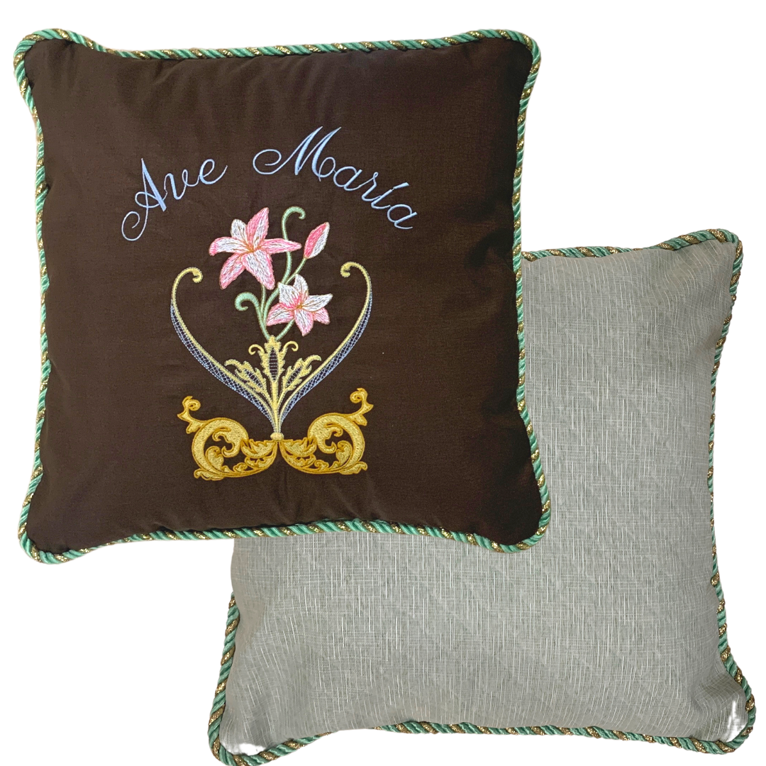 Ave Maria Embroidered Pillow by SCTJM
