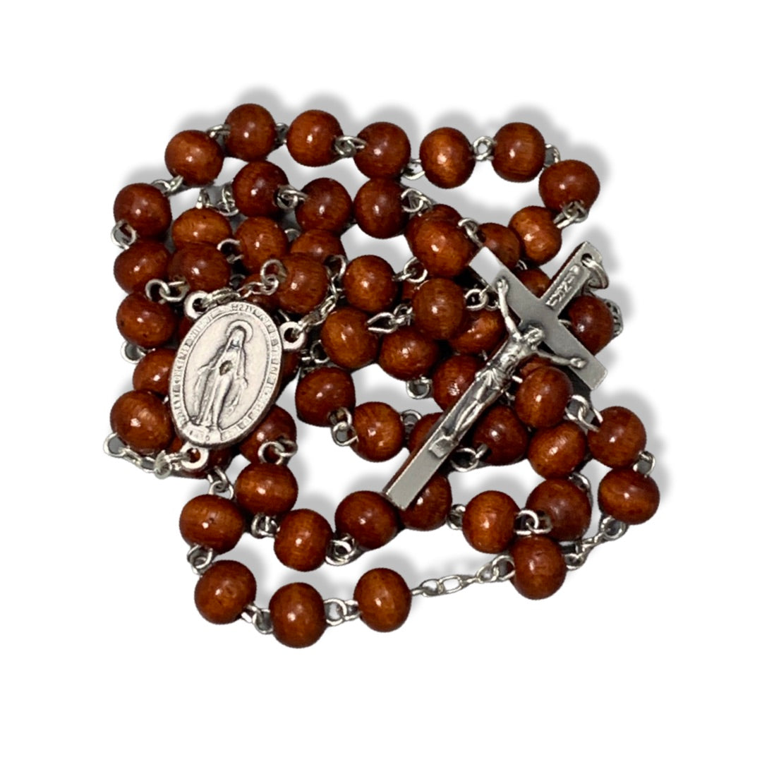 Walnut Colored Miraculous Medal Rosary