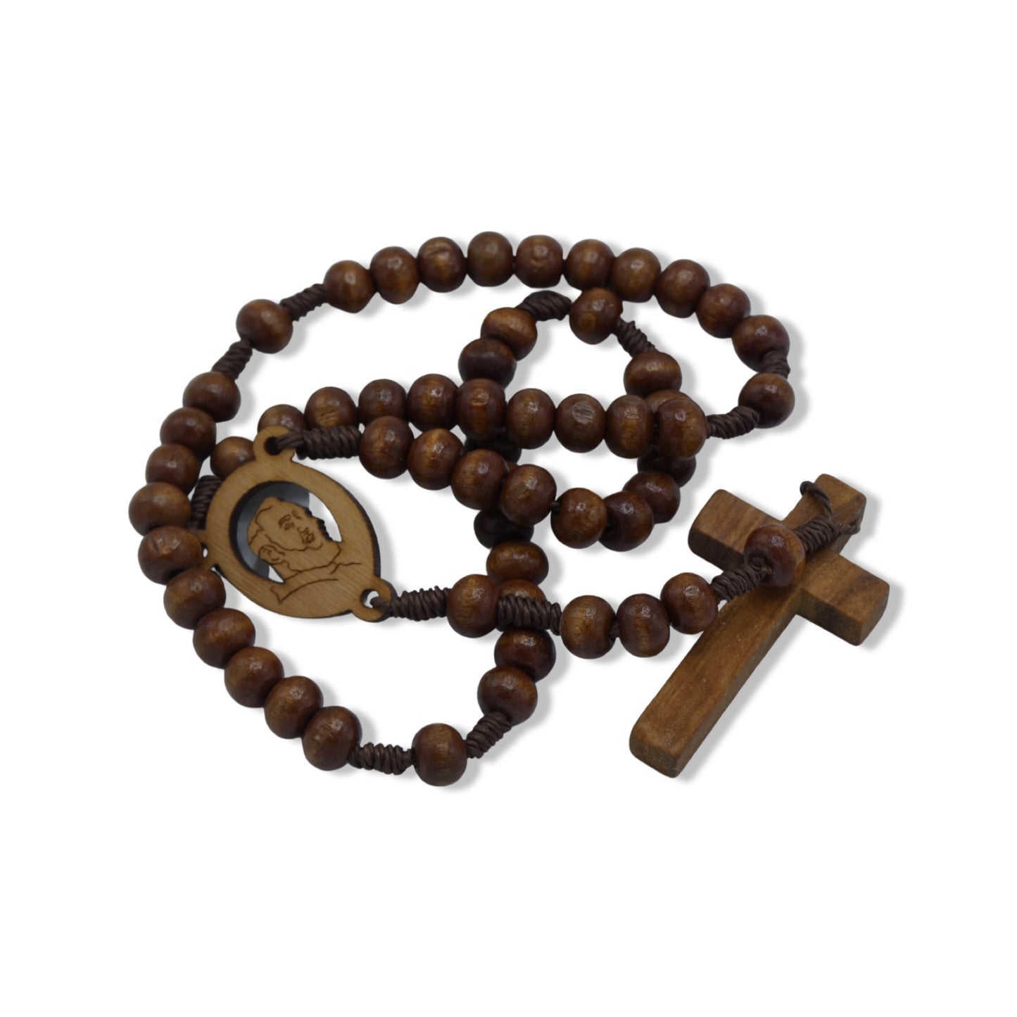 Padre Pio Wooden Rosary with Relic Holy Card