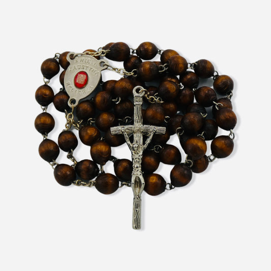Wood St. Faustina Rosary with Relic