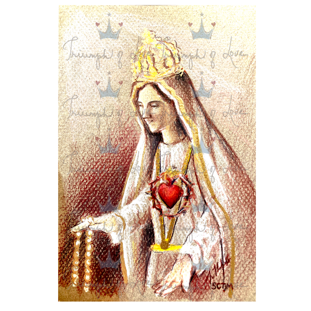 Original Our Lady of Fatima's Pierced Heart Color Print by SCTJM