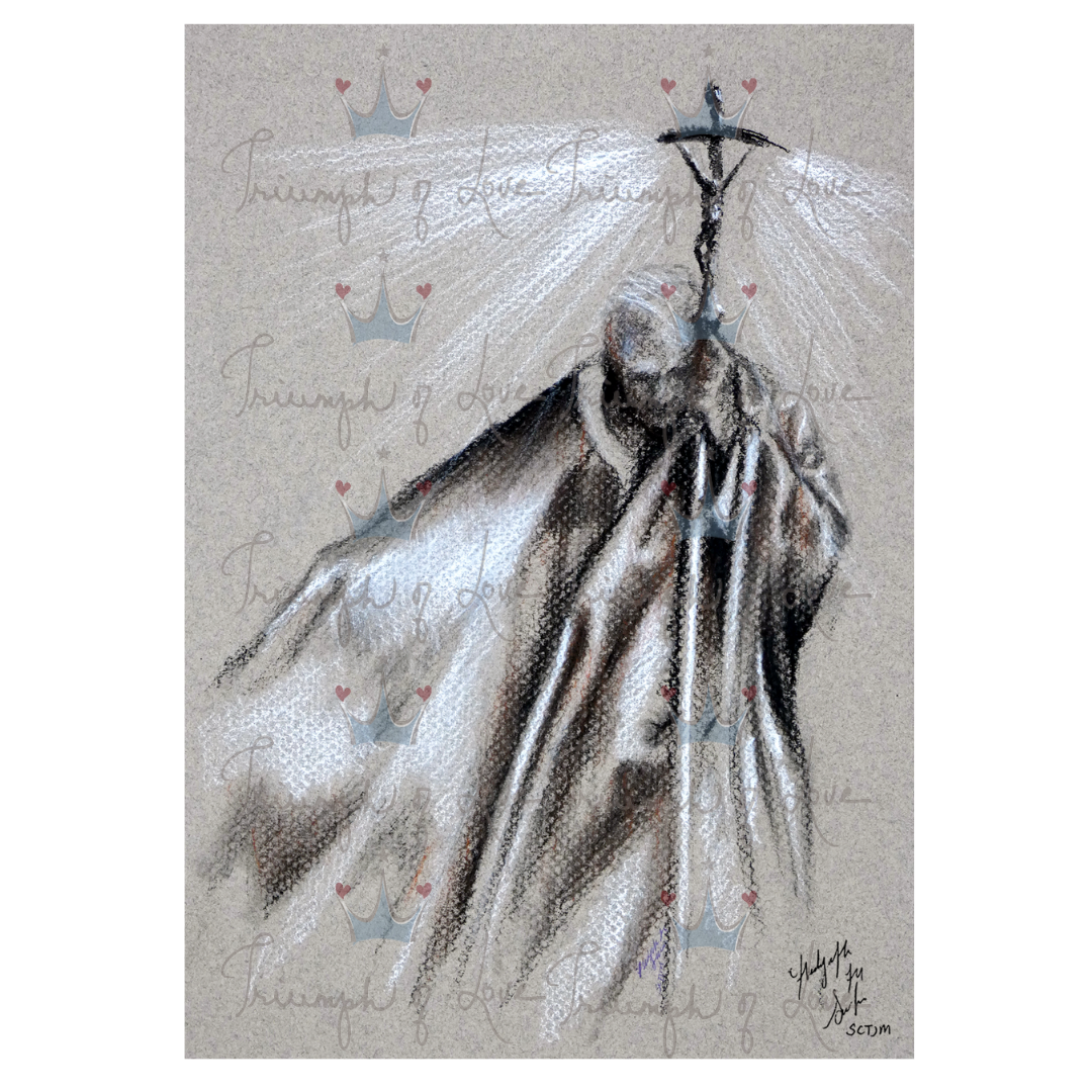 Original St. John Paul II with Papal Crucifix Print by SCTJM