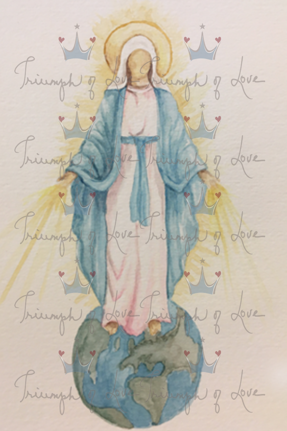 Original Our Lady of Grace Watercolor Print by SCTJM – Triumph of Love