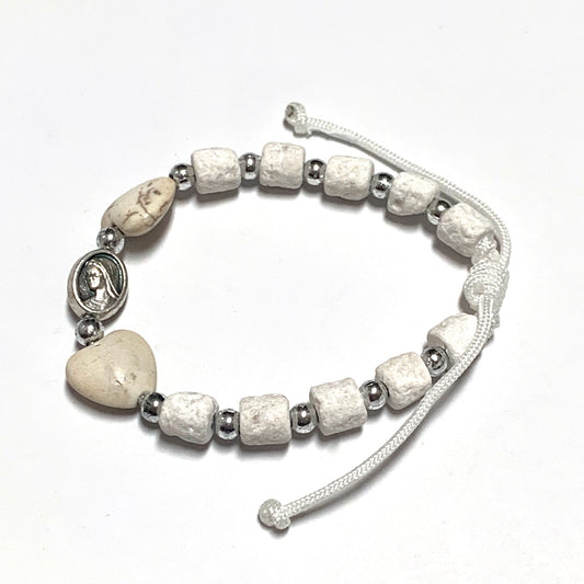 Stone Heart Queen of Peace Decade Rosary Bracelet of Assorted Colors