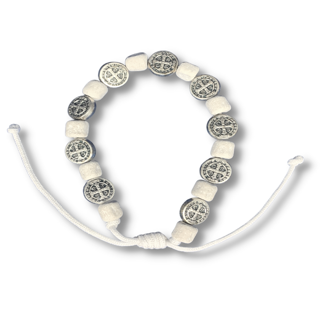 Stone and St. Benedict Medal Bracelet of Assorted Colors