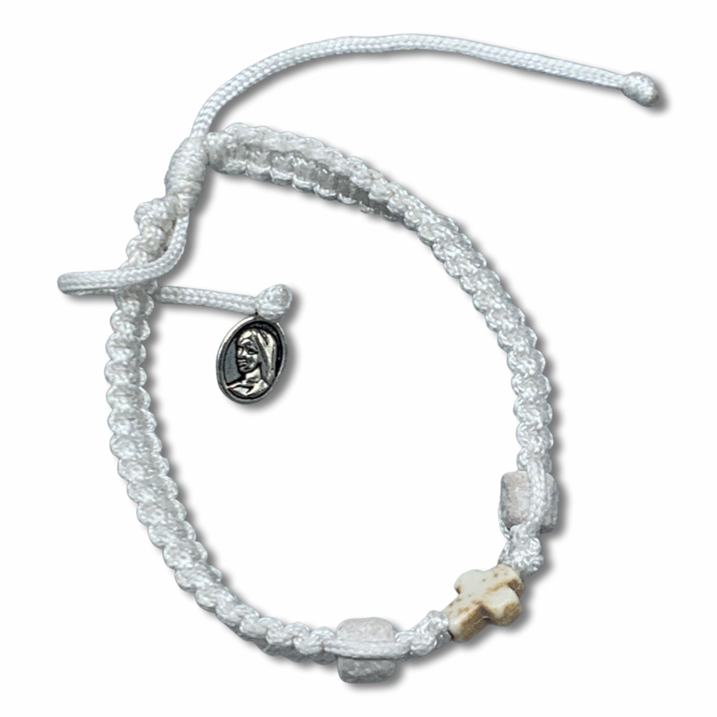 Stone and Cross Braided Cord Bracelet of Assorted Colors