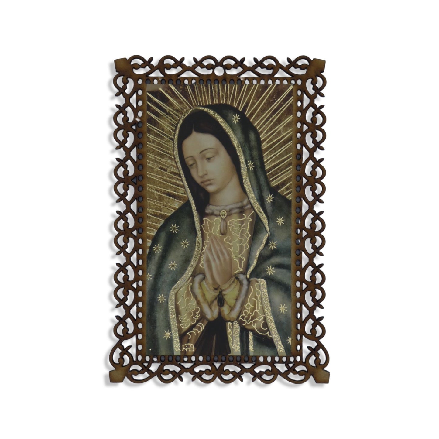 Wood Carved Classic Guadalupe Portrait Image