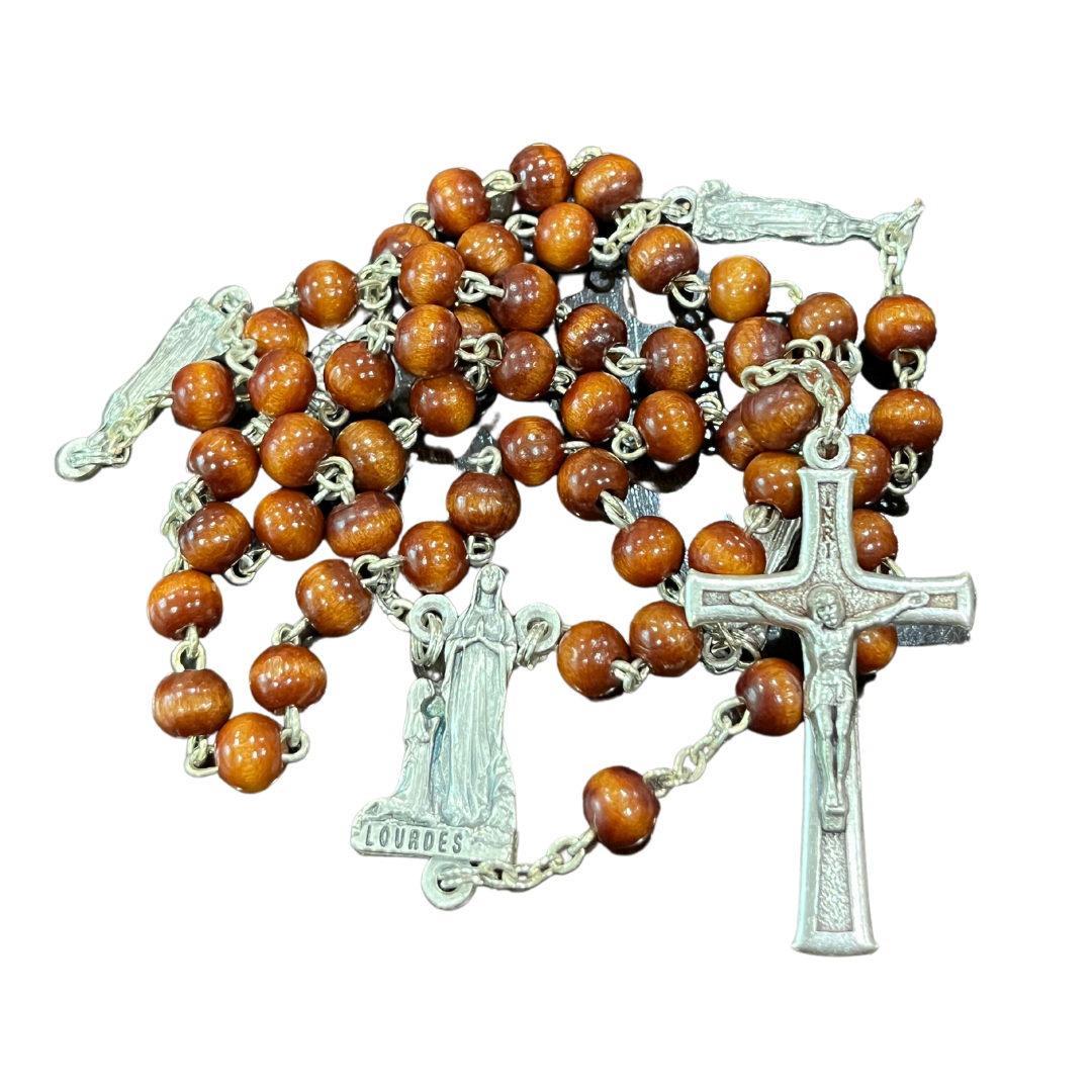 Wood Lourdes Rosary with Apparition Medal