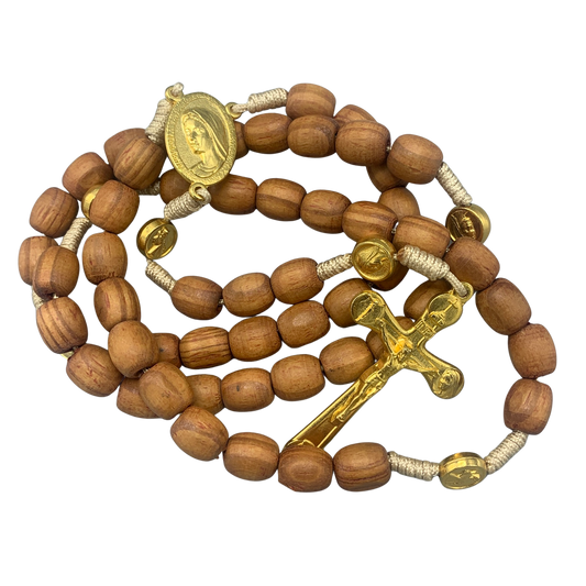Wood Rosary with Queen of Peace Medals