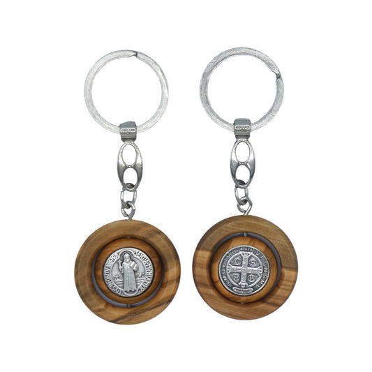 Wood Spinning St. Benedict Keychain