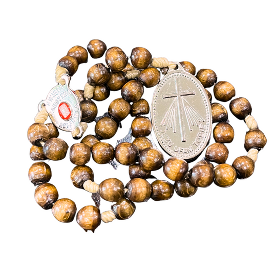 Wood St. Faustina String Rosary with Relic and Medal