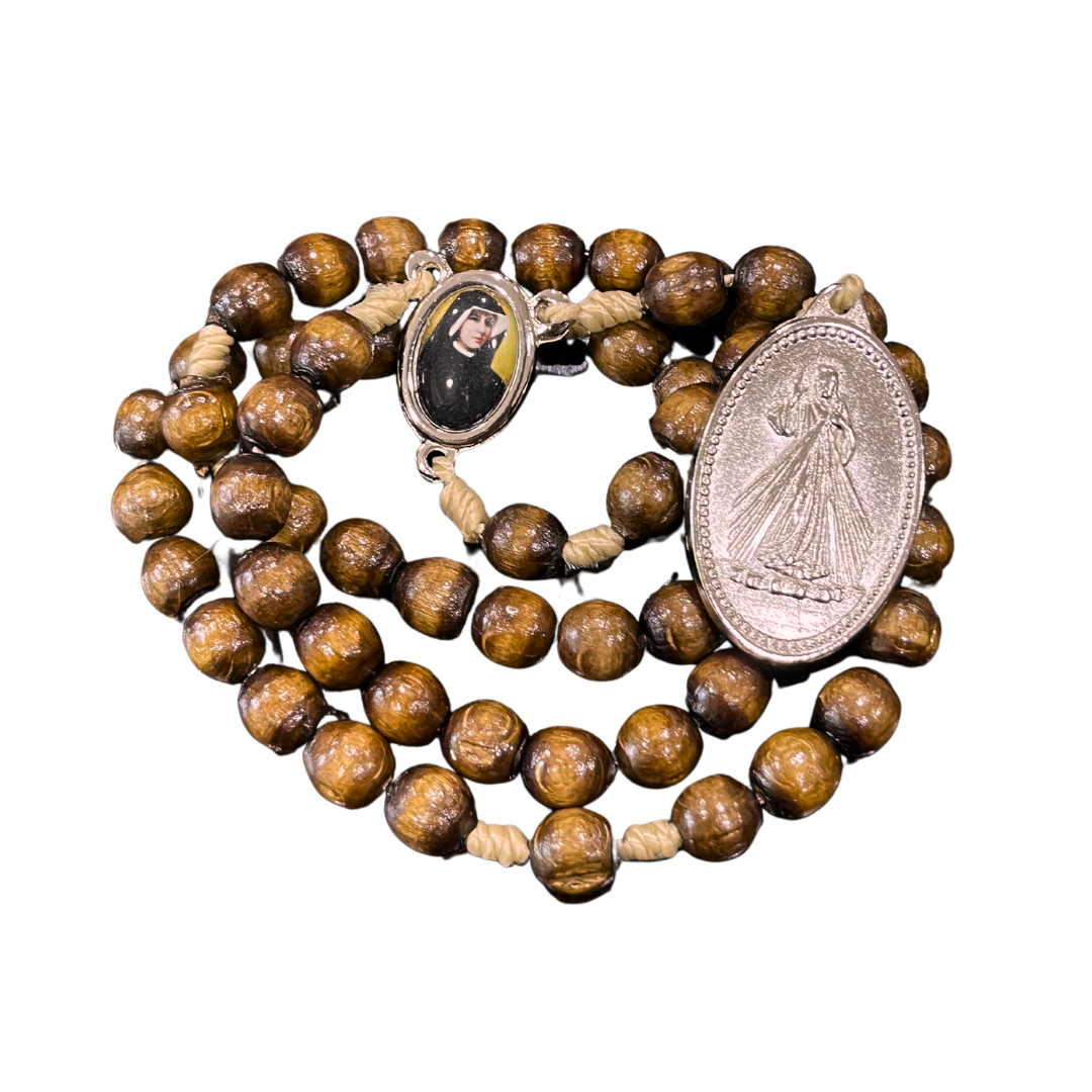 Wood St. Faustina String Rosary with Relic
