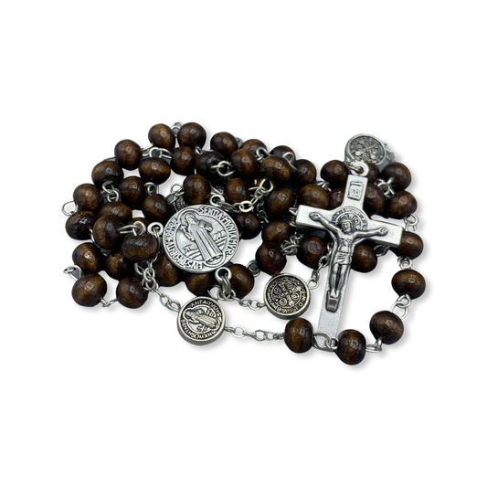 Wood St. Benedict Medal Chain Rosary
