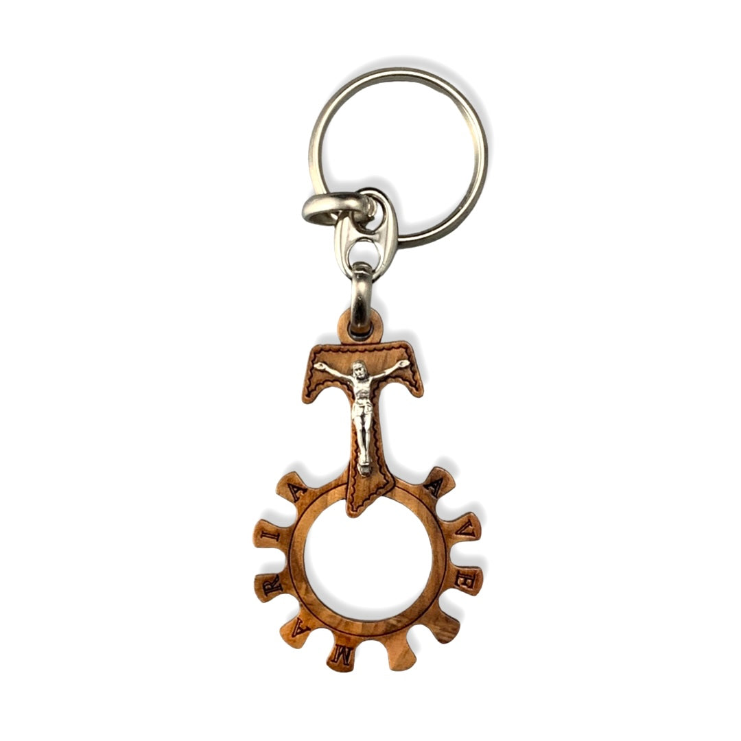 Wooden Decade Rosary Keychain