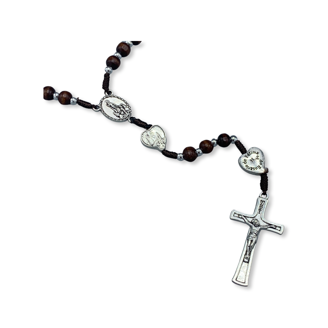 Wooden Fatima Rosary with Hearts