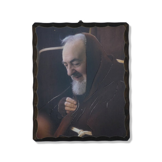 Wooden Padre Pio Image