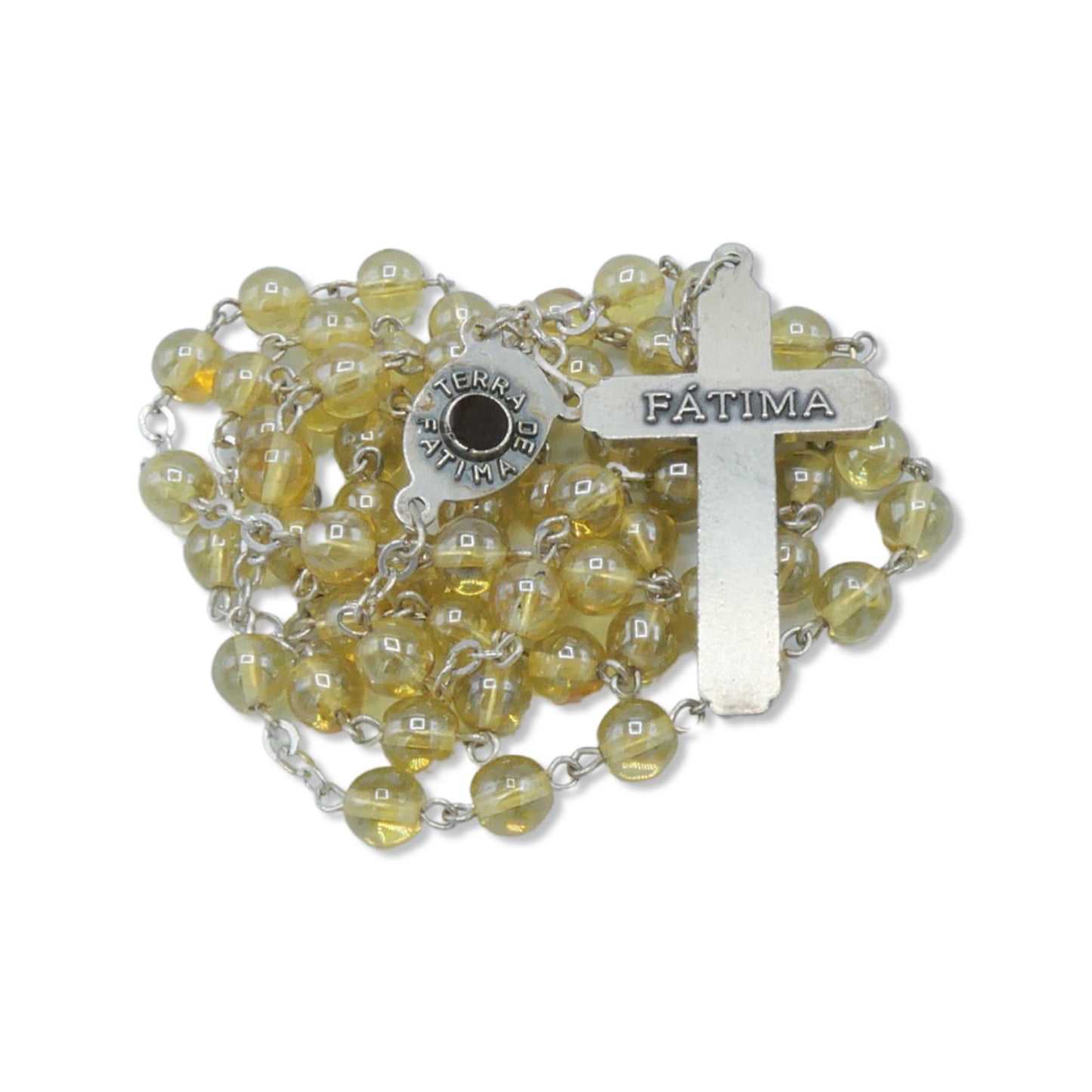 Yellow Fatima Rosary with Soil