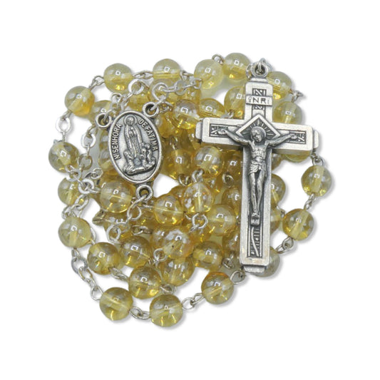 Yellow Fatima Rosary with Soil