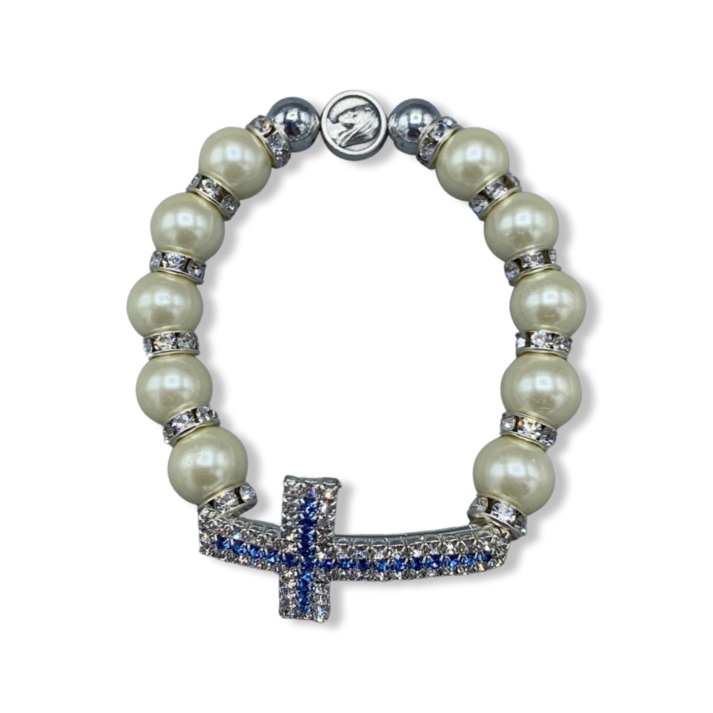 Imitation Pearl Bracelet with Rhinestone Cross of Assorted Styles