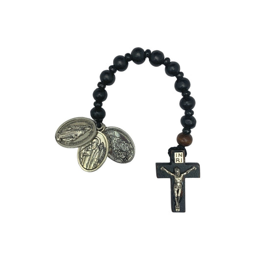 Wood St. Benedict Pocket Decade Rosary with Medals