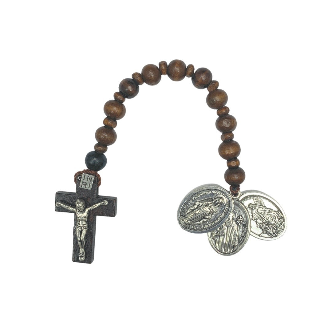 Wood St. Benedict Pocket Decade Rosary with Medals