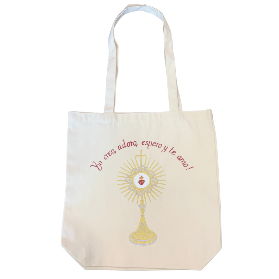 Embroidered Eucharistic Heart of Jesus Canvas Bag by SCTJM