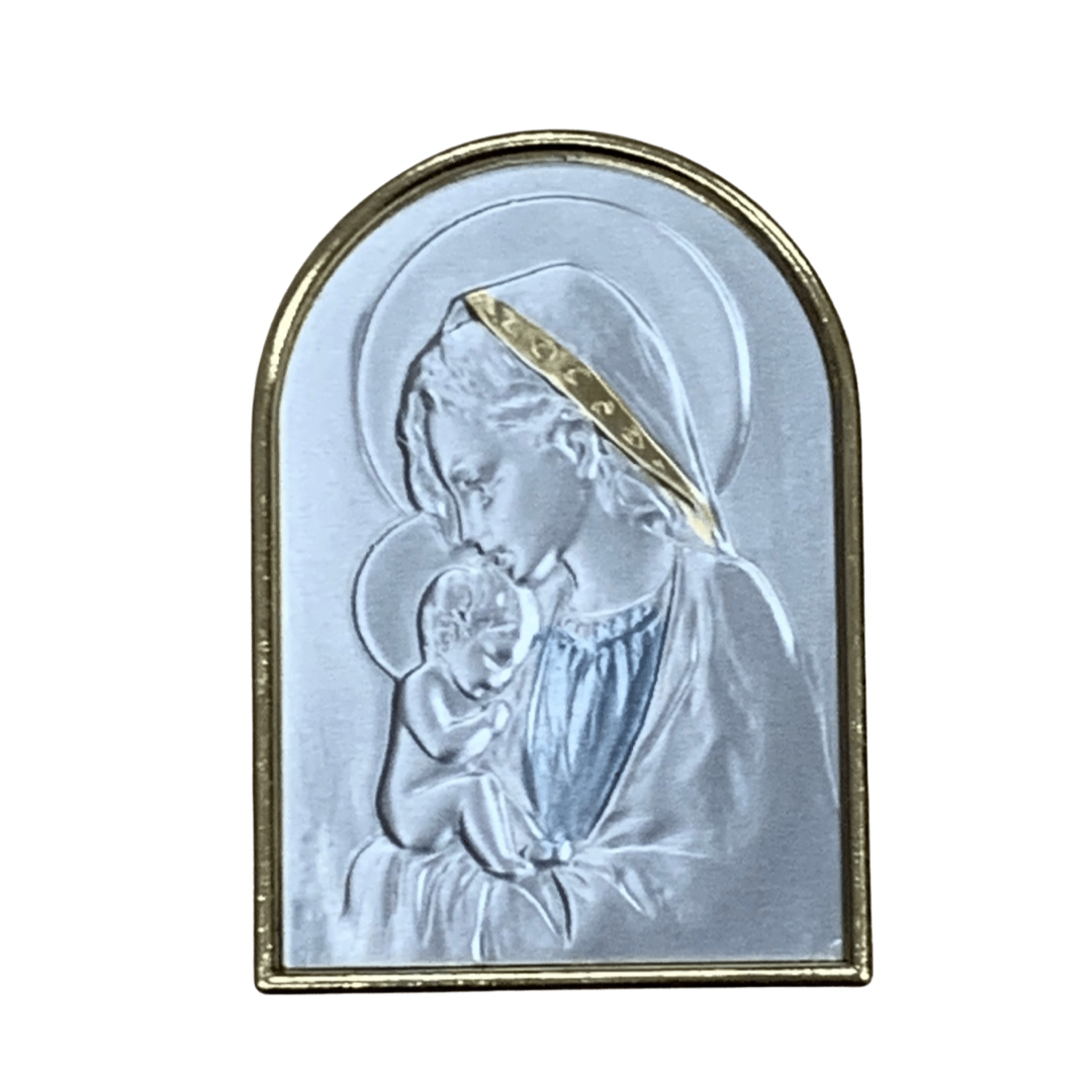 Arched Colored Silver Image of Our Lady of Maternal Love