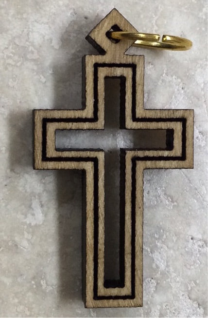 Olive Wood Cross Pendant with Border