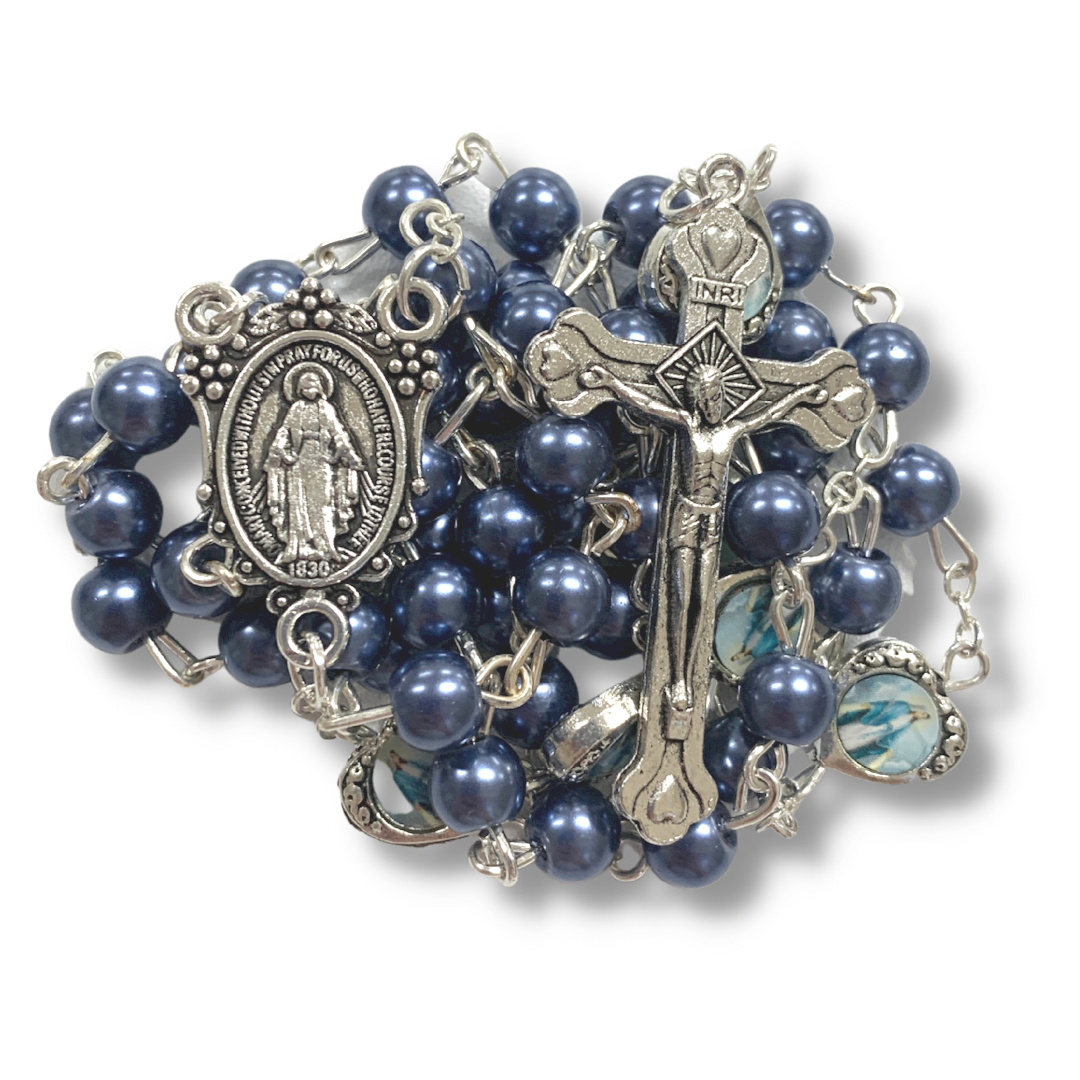 Imitation Pearl Miraculous Medal Rosary