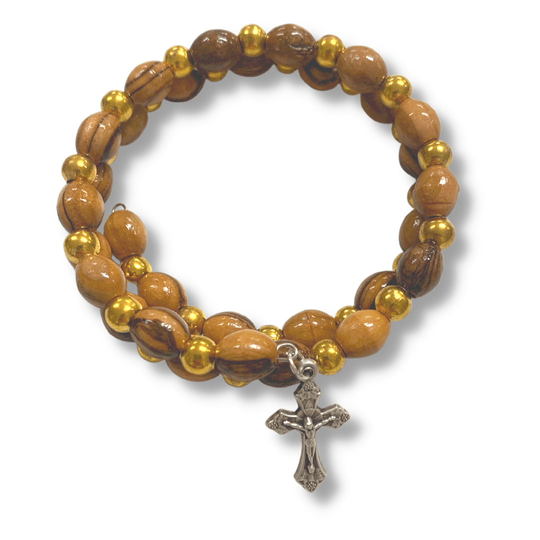 Olive Wood Wrap Rosary Bracelet with Crucifix Medal