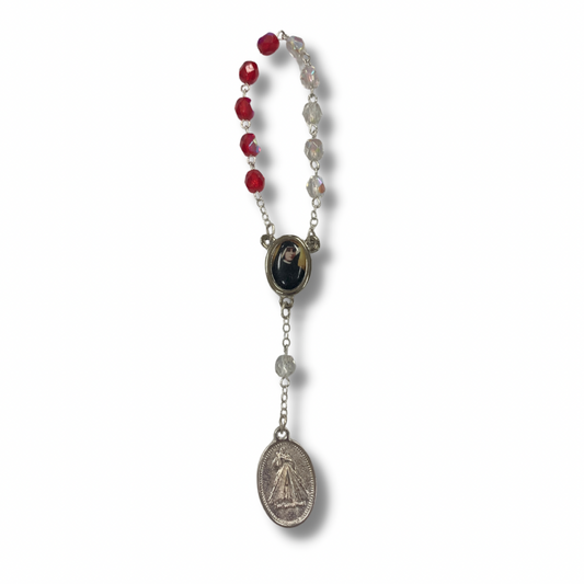 Crystal Blood and Water St. Faustina Decade Rosary with Relic