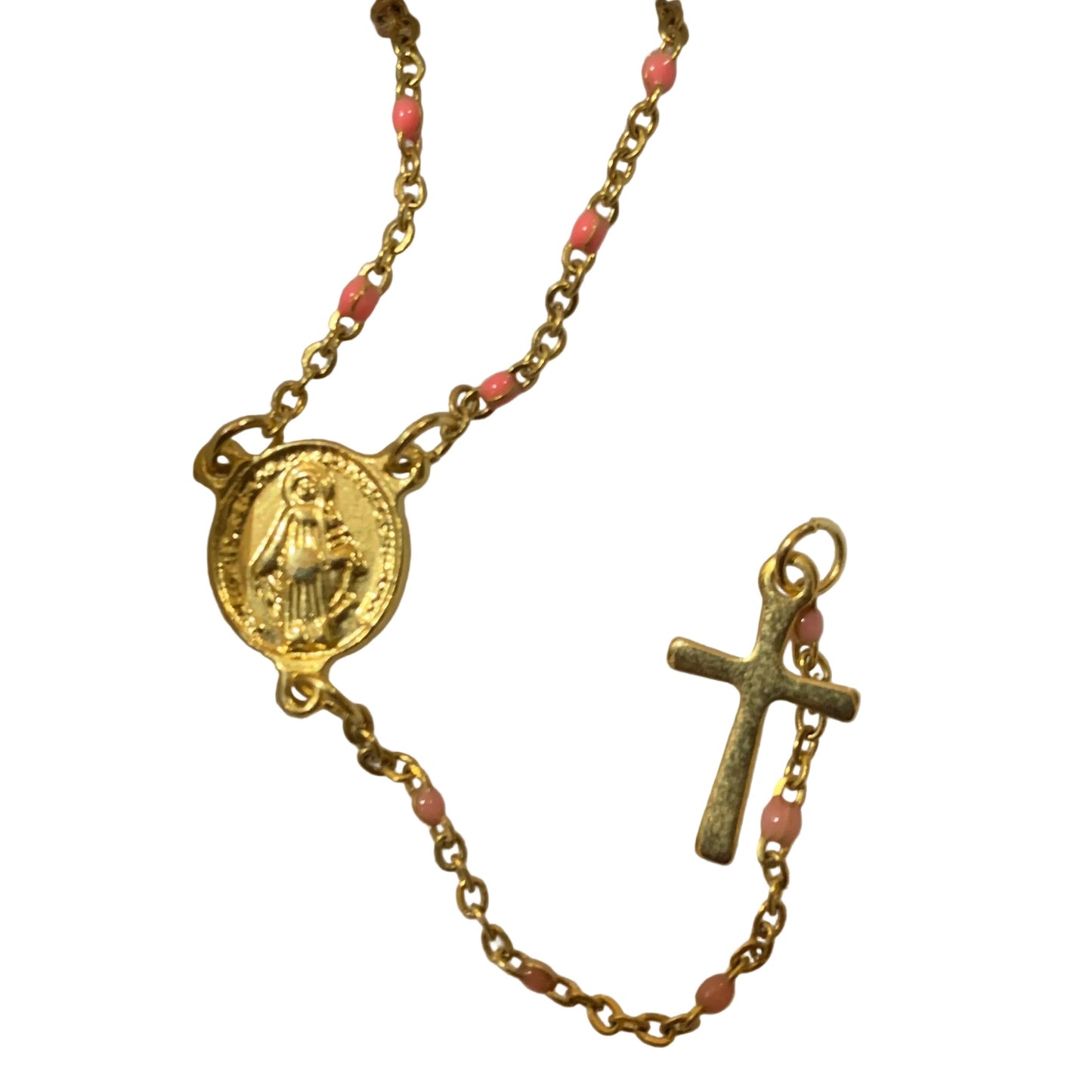 Gold Miraculous Medal Rosary Necklace