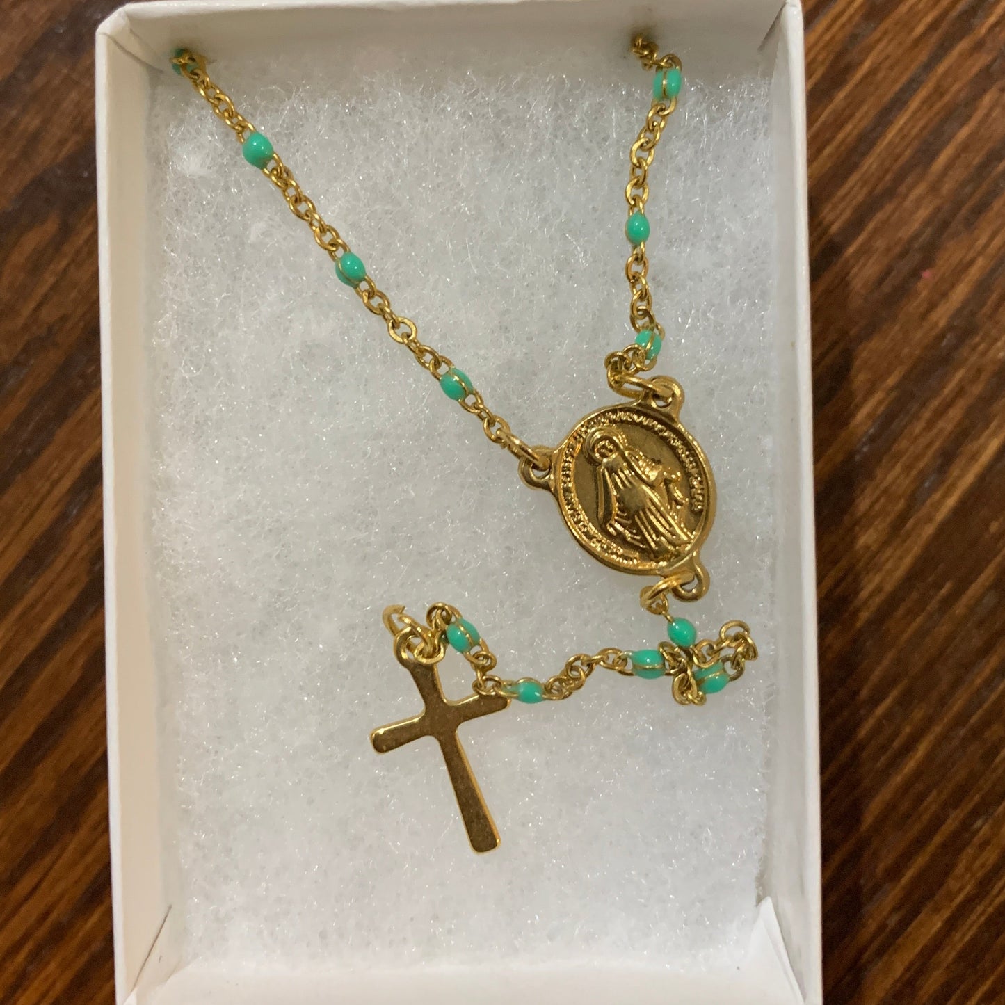 Gold Miraculous Medal Rosary Necklace