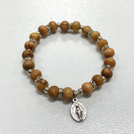 Olive Wood Bracelet with Miraculous Medal