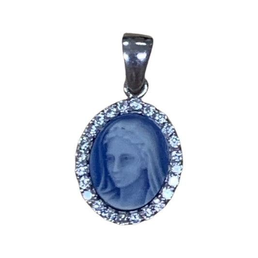 Queen of Peace Cameo Medal with Diamond Border